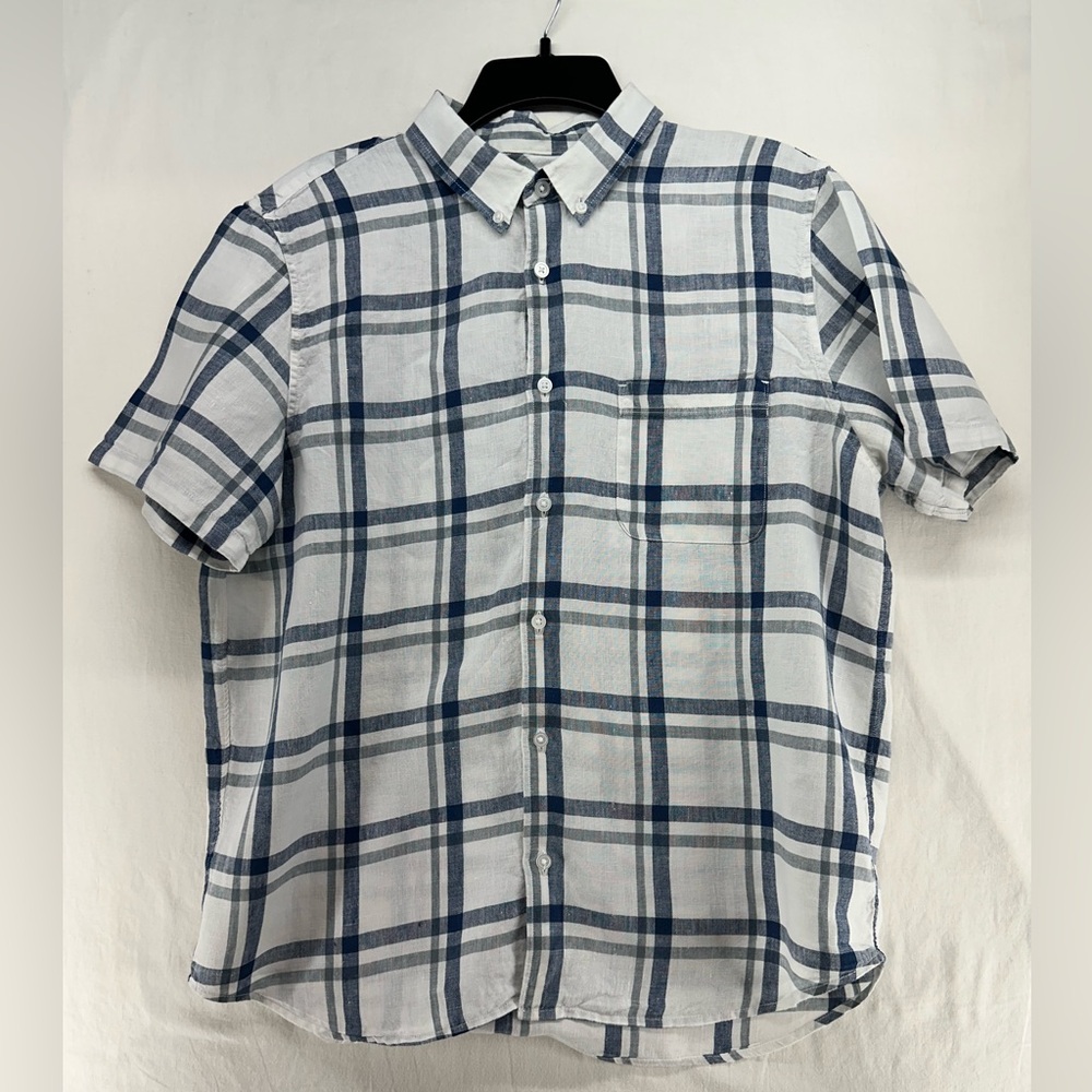 Everlane Men's 100% Linen Button Down Shirt Plaid Short Sleeve Size Large